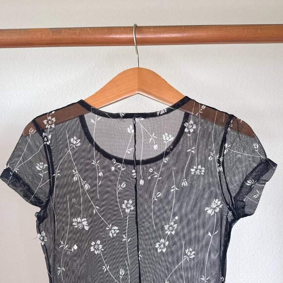 Sheer Floral Mesh Maxi Dress – Black White Overlay – XS/S – Y2K Grunge Layering - Picture 2 of 11